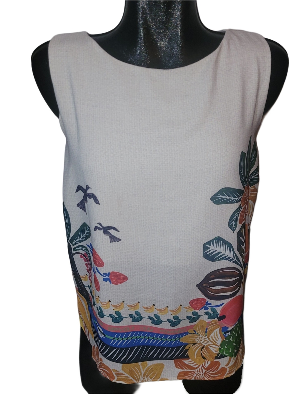 Lez A Lez Sleeveless White Tropical Floral Print Women’s Top Size SP